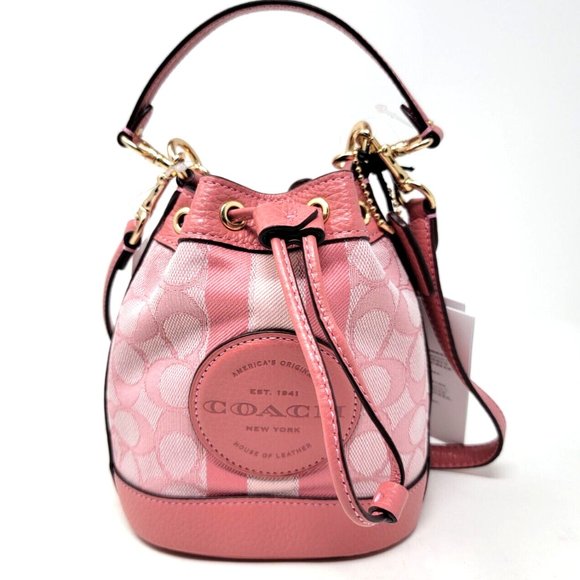Coach Mini Dempsey Signature Jacquard with Stripe and Patch Bucket Bag C8322 - Picture 3 of 10